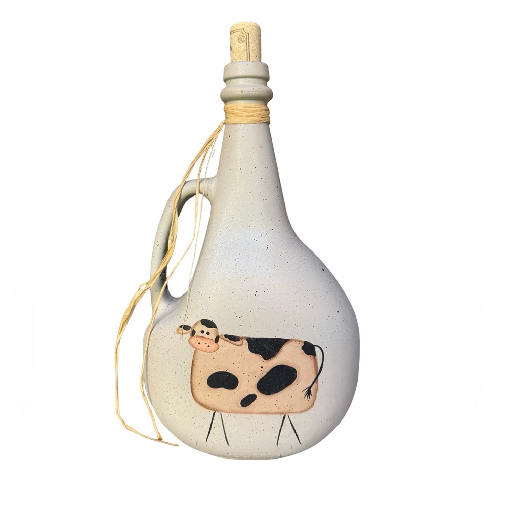 Vintage Folk Art Hand Painted Recycled Wine Jug 11.5”x6.5”x3”